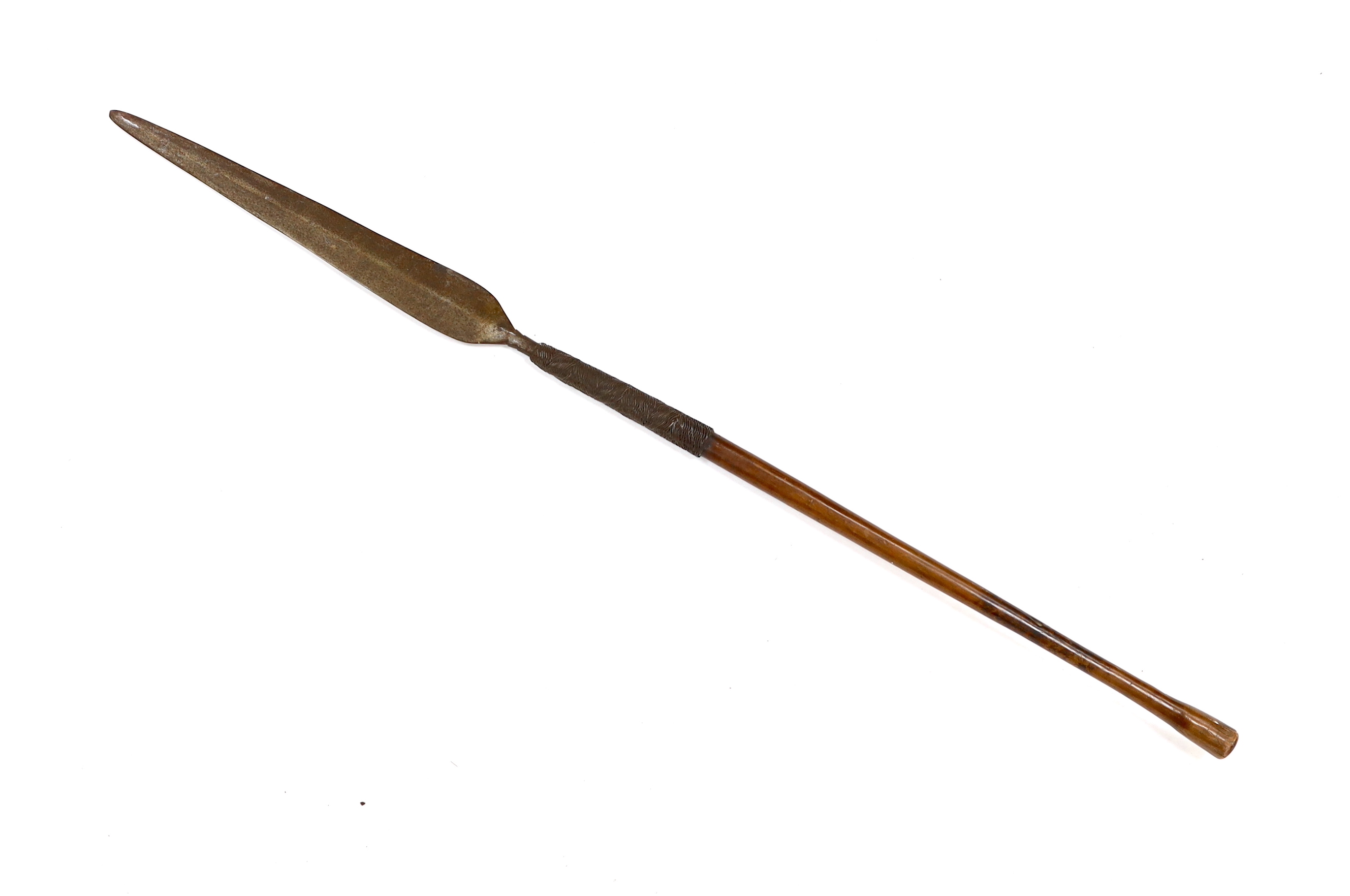 An African spear with wire grip, length 92.5cm